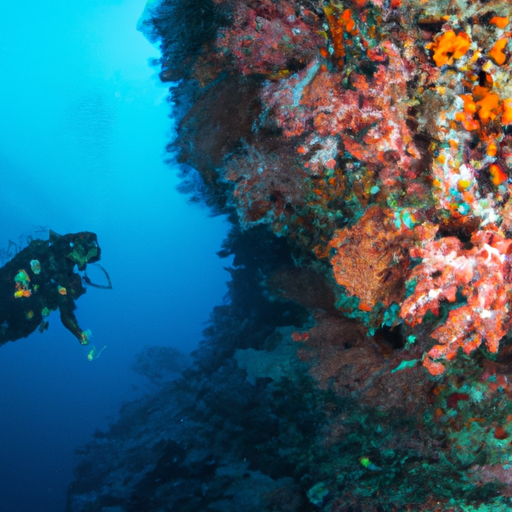 צוללן מתפעל משוניות האלמוגים התוססות השופעות חיים באיי סימילאן